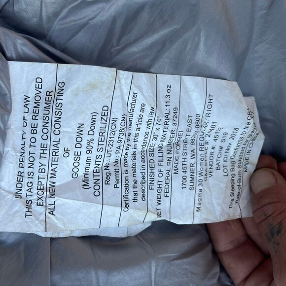 REI Magma 30F DOWN Sleeping Bag 850FP Ultralight 22oz. Womens Regular - Picture 8 of 9